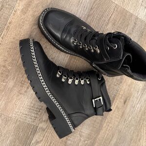 JustFab Black Ankle Boots with Silver Accents